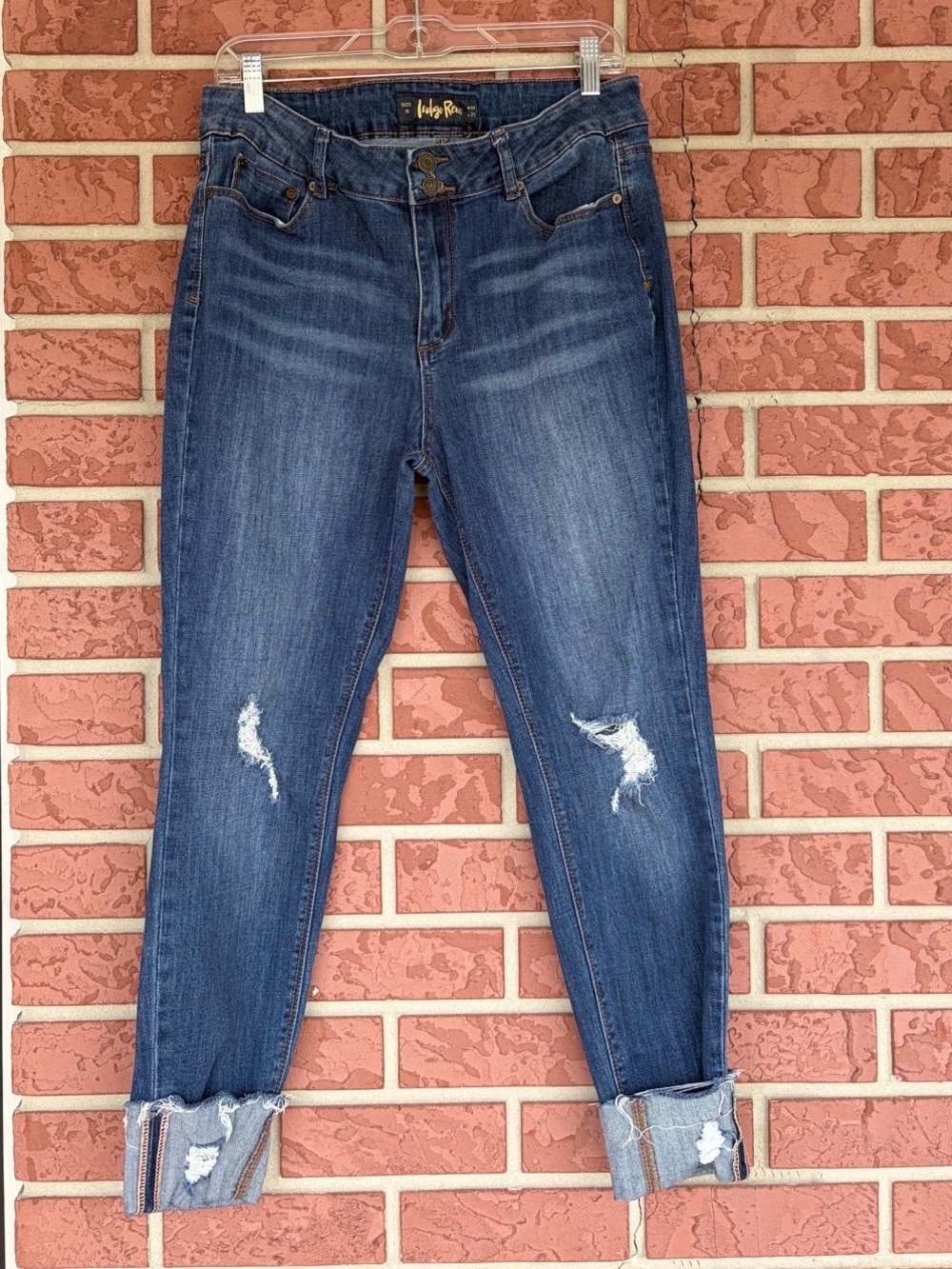 Indigo Rein Dark Blue Distressed Boyfriend Jeans